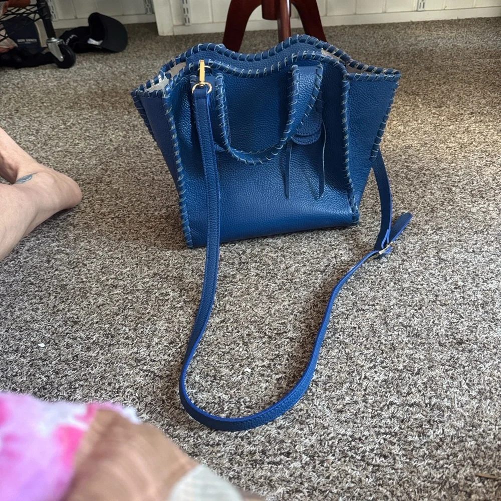 Gianni Chiarini Firenze Blue Pebbled Leather Satchel Crossbody Made in Italy - Picture 4 of 14